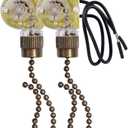Ceiling Fan Light Switch Zing Ear ZE-109 Two-Wire With Pull Cords for Fans, Lamps and Wall Lights - Pull Chain Control Replacement On-Off, 2 Pcs Bronze