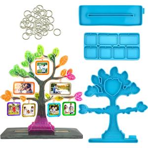 Photo Frame Silicone Resin Moulds Tree Shape Epoxy Resin Mould Picture Frame Mould Kit with Base & Hanging Photo Stand DIY Resin Casting Crafts for Home Decor Desk Wall Office Decoration (Blue)