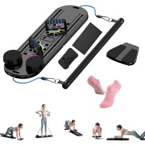 Esne- Foldable Pilates Reformer Set - 6-in-1 Home Workout Board with Thickened Resistance Bands, Balance Bar & Non-Slip Socks | Portable Core Strength Trainer for Full-Body Toning (2025 Upgrade)