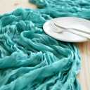 LINXTAR Teal Cheesecloth Table Runner 4 Pack 120 Inches 10Ft Gauze Summer Boho Table Runner for Wedding Tea Party Baby Shower Bridal Birthday Home Decoration