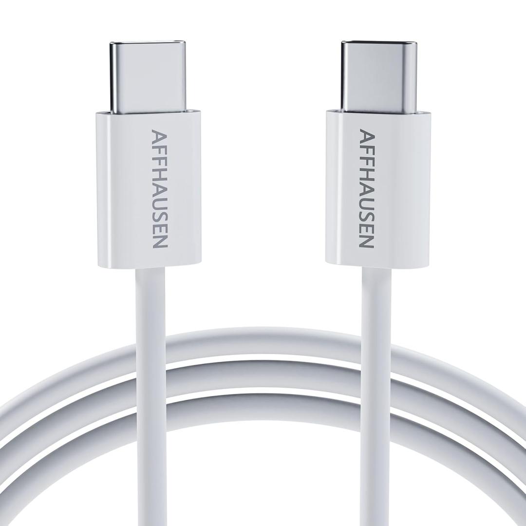 AFFHAUSEN USB C to USB C Cable 5ft (Matte White), 60W Fast Charging, 480Mbps, USB-C Charging Cord for iPhone 17/16/15, MacBook Air/Pro, iPad Pro, Samsung Galaxy S25