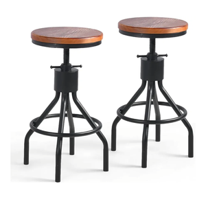 Industrial Bar Stool-Set of 2-Swivel Counter Coffee Chair-Extra Pub Height Adjustable 22-33 inch