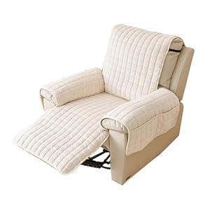 Plush Recliner Slipcover 30 Inches Washable Chair Covers Artificial Wool Lazy Boy Cover Quilted Cover for Recliner Chairs and Furniture,Large Taupe Chair Protector with Side Pocket for Kids/Pets (Beige)
