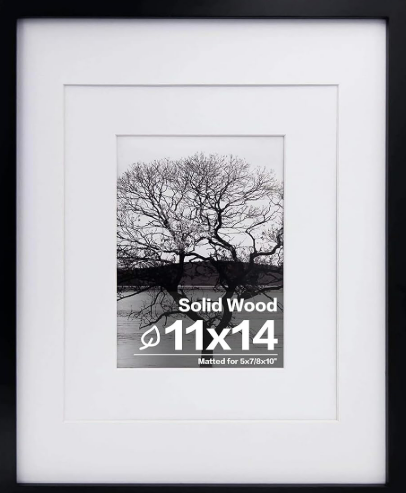 Egofine 11x14 Picture Frames Set of 3, Made of Solid Wood Covered by Plexiglass 5x7 and 8x10 with Mat or 11x14 without Mat, for Table Top Display and Wall Mounting Photo Frame Black