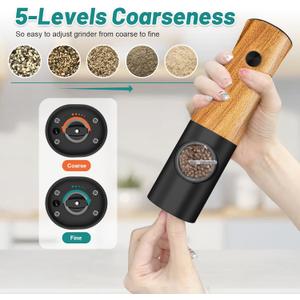 Electric Salt and Pepper Grinder Set - Automatic Battery Powered Salt Grinder Salt and Pepper Shakers Set Electric with Auto Light Adjustable For Gravity Operated Wood Grain Peppercorn Mill