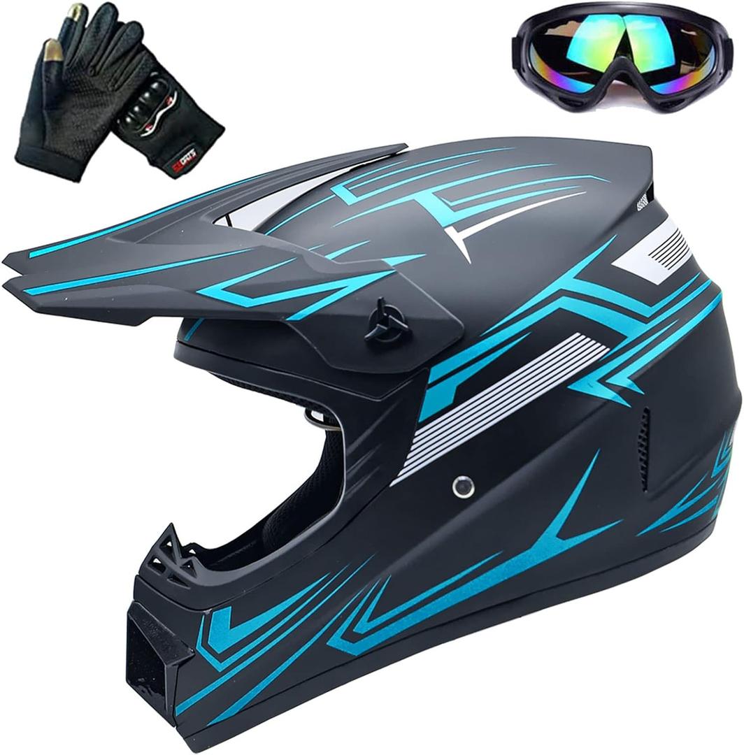 Motocross Helmet Fashion Youth Dirt Bike Helmet Unisex-Adult ATV Off-Road Mountain Bike Motorcycle Red Helmet DOT Approved (Medium, BLUE)