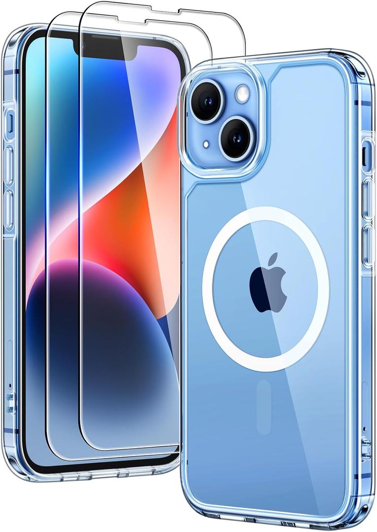 TAURI 3 in 1 Magnetic for iPhone 14 Case Clear, [Compatible with MagSafe] with 2X Screen Protectors, Military-Grade Drop Protection Shockproof Slim 14 Cover 6.1 Inch