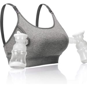 Momcozy Hands Free Pumping Bra, Adjustable Breast-Pumps Holding and Nursing Bra, Pumping & Nursing Bra in One (Large, Grey)