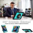 LTROP Case for iPad 9th/ 8th/ 7th Generation (2021/2020/2019), Shockproof 10.2 iPad Cover with Shoulder Strap Pen Holder Swivel Stand, Light Blue/Black