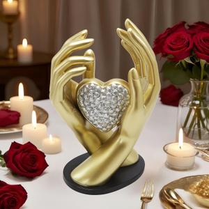 Spring Decorations Wedding Couple gifts,Table Statues Gold Home Decor Aesthetic Lover Figurine-Heart Hands Sculpture for Living Room Bedroom Shelf Office Decor,Anniversary Birthday Gifts for Women Men (Silver)