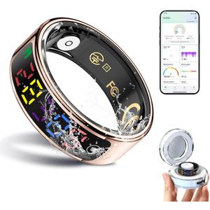 Smart Ring for Women Men, Health Ring with Colorful Display, Fitness Tracker with Heart Rate, Blood Oxygen, Sleep Monitor, No Subscription Fee, 5ATM Waterproof for iPhone & Android (Rose Gold, 9)