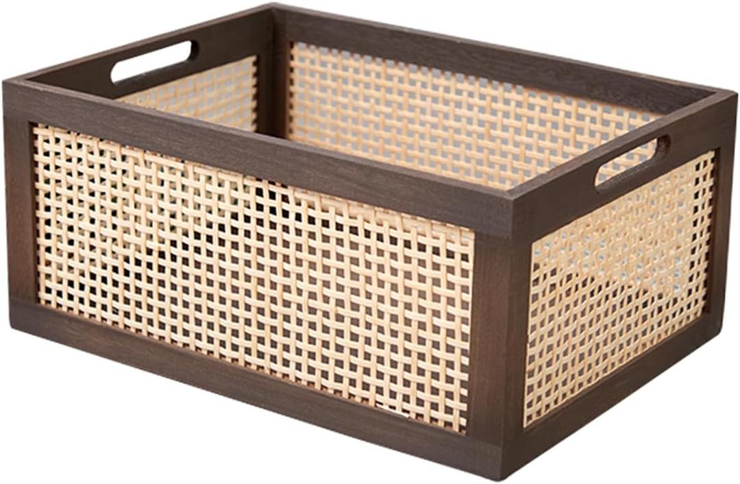 Natural Bamboo Wooden Storage Box, Antique Box Basket, Rustic Farmhouse Look Frame for Kitchen Pantry, Cabinets or Counters - Multipurpose Home Collection (Large)