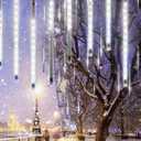 Cool White 20 Tubes Meteor Shower Icicle Lights 480 LED Raindrop Lights with Timer Function Cascading Falling Rain Light for Holiday Party Christmas Decorations