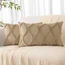 decorUhome Spring Throw Pillow Covers 12x20 Inch Set of 2, Soft Plush Faux Fur Wool Lumbar Khaki Couch Pillow Covers, Decorative Neutral Pillow Cases for Bed Sofa Living Room Home Decor