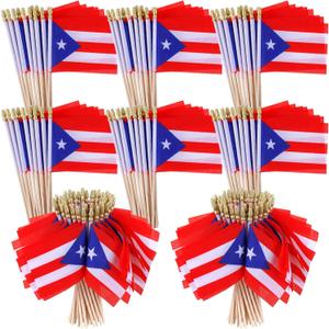 100 Pack Puerto Rico Mini Flags Small Hand Held Stick Flags Puerto Rican Party Decorations Flag with Wooden Pole for Outdoor Parades Sports Events Patriotic (4 x 6 Inch)