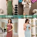 SUNNYBUY Women's Striped Maternity Dress Summer Tank Bodycon Dresses Knit Slit Pregnancy Clothes (Large, Brick Red-cream Stripe)