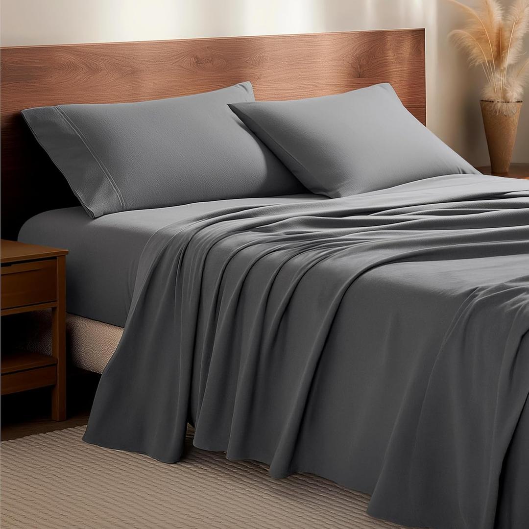 Bare Home Flannel Sheet Set 100% Cotton, Velvety Soft Heavyweight - Double Brushed Flannel - Deep Pocket (Full XL, Grey)