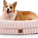ChiXnuggle Dog Bed Large Sized Dog - Luxury Striped Faux Fur Waterproof Pet Couch with Removable Washable Cover, Orthopedic Pet Bed with Bolster Sides for Sleeping, Pink