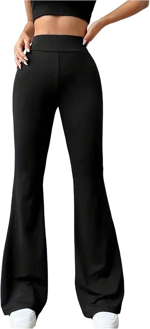 Verdusa Women's High Waist Athletic Pants Fitness Clothing Bell Bottom Yoga Leggings (Black, M)