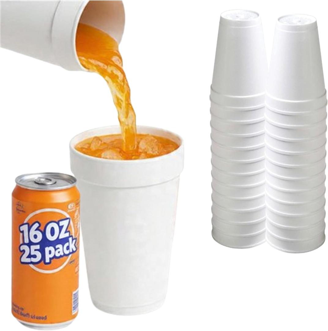 Mr Miracle 16 oz Styrofoam Cups, Disposable Foam Cups (25 Pack), Insulated White Styrofoam Coffee Cups for Hot & Cold Drinks, Comparable to Industry 16J16 Standard Foam Cups, Made in USA
