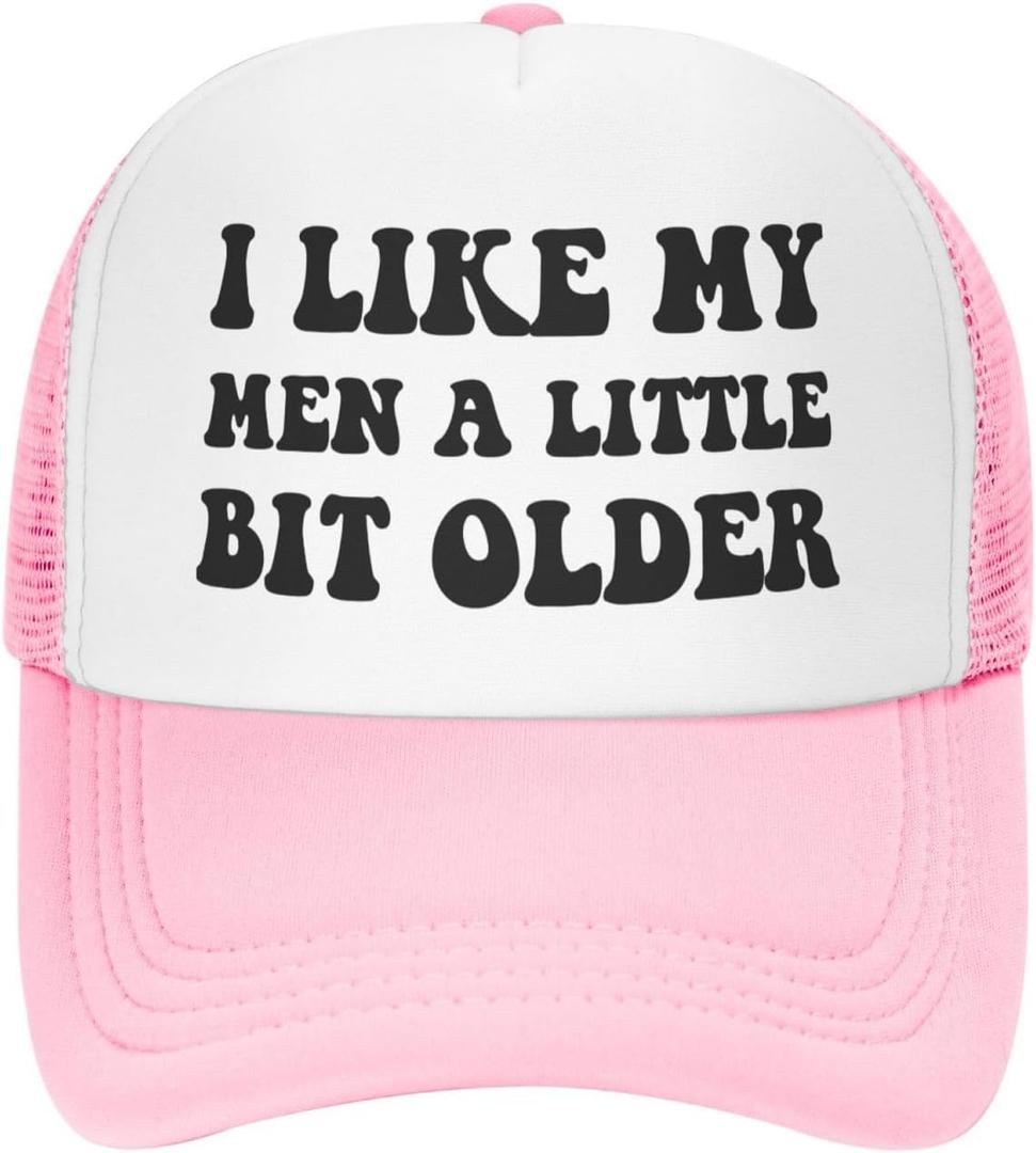 I Like My Men A Little Bit Older Hat Adjustable Sport Baseball Caps Funny Trucker Hats for Men Women Black (Pink)