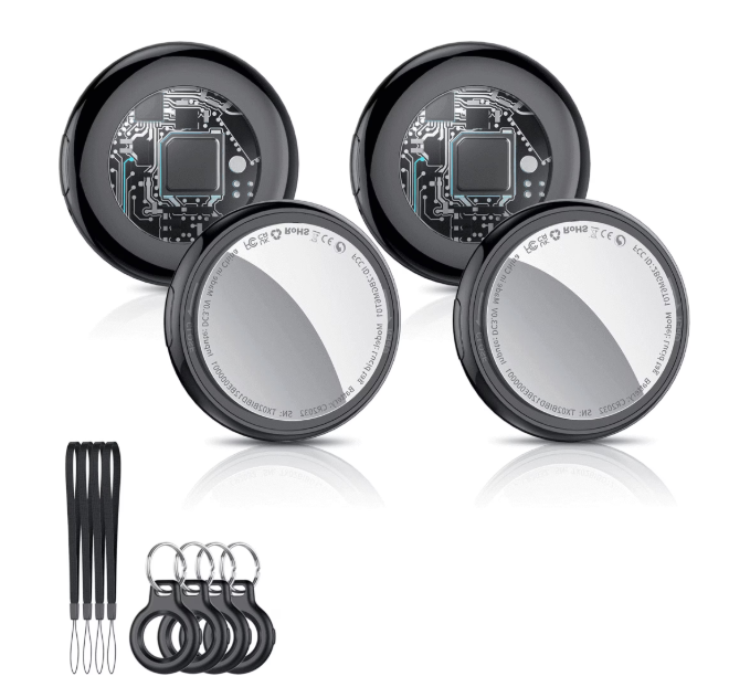 Bluetooth Tracker, Smart Air Tracker Tags-4 Pack, Key Finder and Item Locator Works with Apple Find My (iOS Only), with Protective Case/Key Ring/Lanyard, Tracker Tag for Keys/Luggage/Wallet, etc.