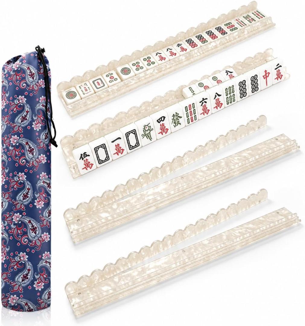 20 Inch 4 Pack Pearl Mahjong Racks with Magnetic Pushers
