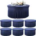 Outpain 6 Pack Spandex Navy Blue Round Tablecloths for 60in Tables, 120Inch Stretchy Fitted 5FT Round Table Clothes,Wrinkle Free Table Cover with Skirt for Wedding Party Dining Banquet