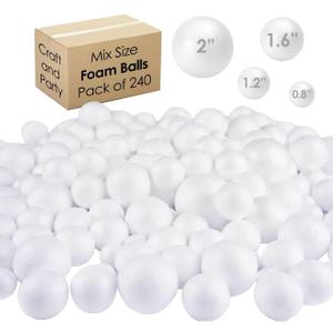 Evershine 240 Pack Craft Foam Ball, White Smooth Craft Foam Polystyrene Balls for DIY Craft and Art School Project Sizes: .8, 1.2, 1.6, 2