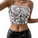 Floerns Women's Contrast Sequin Sleeveless Cropped Cami Shiny Party Camisole Tops Size L