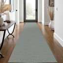 EARTHALL Washable Runner Rug 2x12 Ft Non Slip Runners for Hallways Long Cotton Rubber Backed Kitchen Runner Braided Indoor Floor Carpet Runners for Entryway, Hall, Kitchen, Green/Grey
