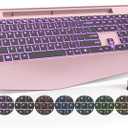 Wireless Keyboard with 7 Colored Backlits, Wrist Rest, Phone Holder, Rechargeable Ergonomic Computer Keyboard with Silent Key, Full Size Lighted Keyboard for Windows, Mac, PC, Laptop (Rose gold)