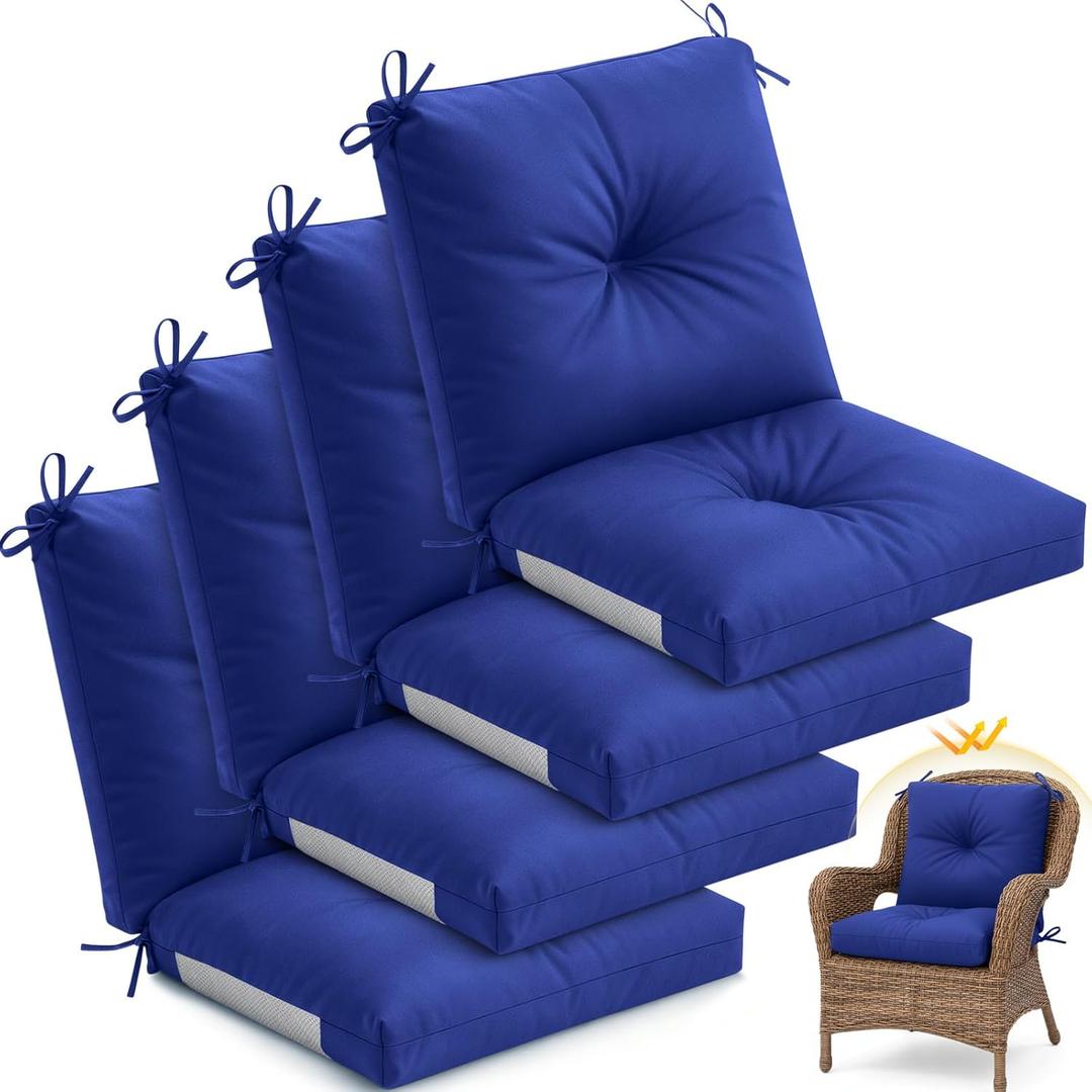 Marsui 4 Pack High Back Outdoor Chair Cushions Patio Furniture Tufted Pillow with Ties for Seat Pads Water Resistant Rocking Seat Cushions for Patio Dining Porch, 42 x 21 x 5 Inches (Navy Blue)