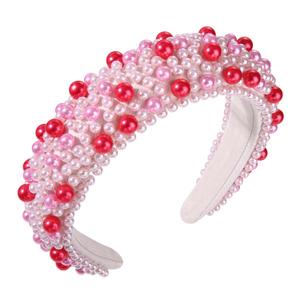 2 x Crystal Headbands for Women, Valentines Day Padded Pearl Headband Bejewelled Rhinestone Pearl Bridal Hair Hoop Wedding Hair Accessories (Pink Rose Red)
