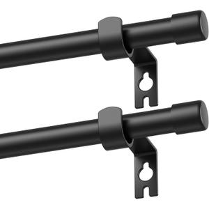 Black Curtain Rods 2 Pack, 5/8 Inch Small Curtain Rods for Windows 32 to 45 Inch Stainless Steel with Brackets Easy to Install for Bedroom Living room Bathroom Kitchen