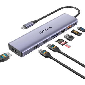 10Gbps USB C Hub, USB-C Laptop Docking Station, 8in1 Triple Display Docking Station for Dell Hp Lenovo Surface Windows (Dual HDMI+ DisplayPort + PD3.0 100W +SD TF Card Reader +10GB USB Port)