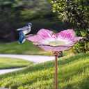 Outdoor Bird Bath Glass Birdbath Garden Birdfeeder with Metal Stake Pink(Height:26inch)