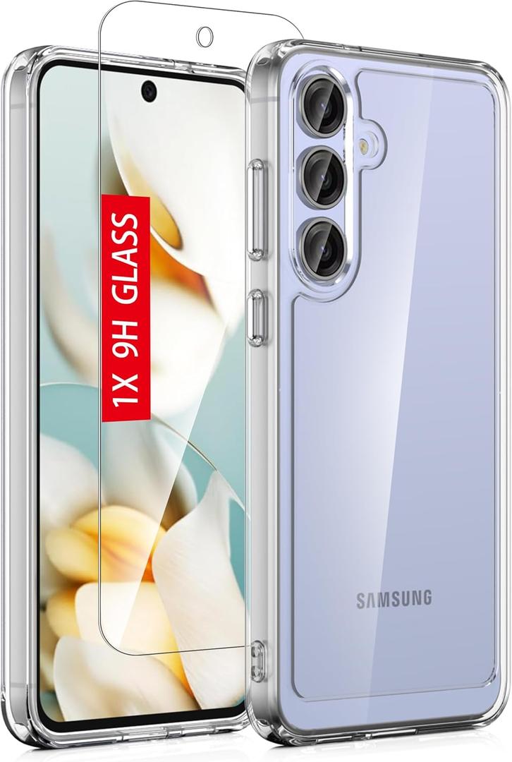 for Samsung Galaxy S25-FE Case: Military-Grade Shockproof Phone Cover with Tempered Glass Screen Protector, Anti-Scratch & Reinforced Bumpers - Crystal Clear