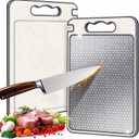 Stainless Steel Cutting Board, Double Sided Chopping Board for Kitchen, Scratch-resistant Mesh Design, Non Toxic, Juice Groove, Dishwasher Safe, 304 Stainless Steel and Wheat Straw PP (1510 In (14.4"L x 9.7"W)