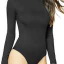 MANGDIUP Women's Round Collar Long Sleeve Elastic Bodysuit Jumpsuit XXL