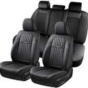 Coverado Car Seat Covers Full Set, Seat Covers for Cars, Black Car Seat Cover, Nappa Leather Car Seat Cushion, Car Seat Protector, Waterproof Car Seat Covers Front Seats and Back Fit for Most Cars