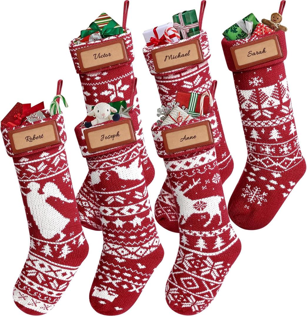 6 Pack Personalized Christmas Stockings Bulk, Large 18" Knit Custom Hanging Stockings - Family Stockings Decor for Holiday Christmas Tree Decoration
