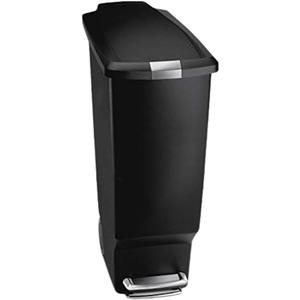 simplehuman 40 Liter / 10.6 Gallon Slim Kitchen Step Trash Can With Secure Slide Lock, Black Plastic