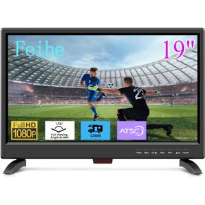 19 Inch LED Widescreen TV with Digital ATSC Tuners HDMI/VGA/RCA/USB, 19 Inch Flat Screen TV w/Built in Dual Speakers for Kitchen and RV Camper(No Smart Telesivion)