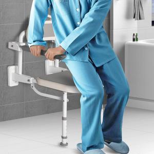 NEWTRY 18 Folding Shower Seat Wall Mounted, 330lb Fold Down Shower Seat with Armrests & Back, Foldable Shower Chair for Home Care Seniors Disabled, Padded Seat and Back, for Bathroom Inside Shower