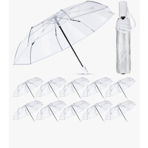 12 Pcs Transparent Folding Umbrella Full Automatic Clear Foldable Auto Open Close Umbrellas for Rain Wedding