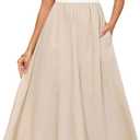 Annebouti Womens 2025 Summer Spring Maxi Dress Trendy Elegant Short Sleeve Cotton Top Casual Long Dress with Pockets (Small, White and Apricot)
