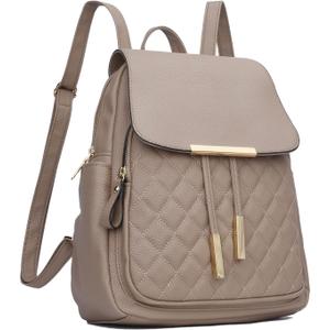 KKXIU Quilted Trendy Leather Backpack Purse for Women and Ladies Shoulder Travel Daypacks Bags (Khaki)