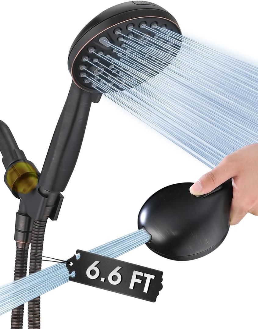 10 Setting Handheld Shower Head, 5" Detachable Showerhead Spray Built-in Power Wash to Clean Tub, Tile & Pets, 79" Extra Long Stainless Steel Hose, Adjustable Bracket - Oil Rubbed Bronze