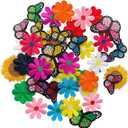 42 Pieces Colorful Flower Iron on Patch, Butterfly Embroidered Sew on/Iron on Patch Applique for Clothes, Dress, Hat, Jeans, DIY Accessories